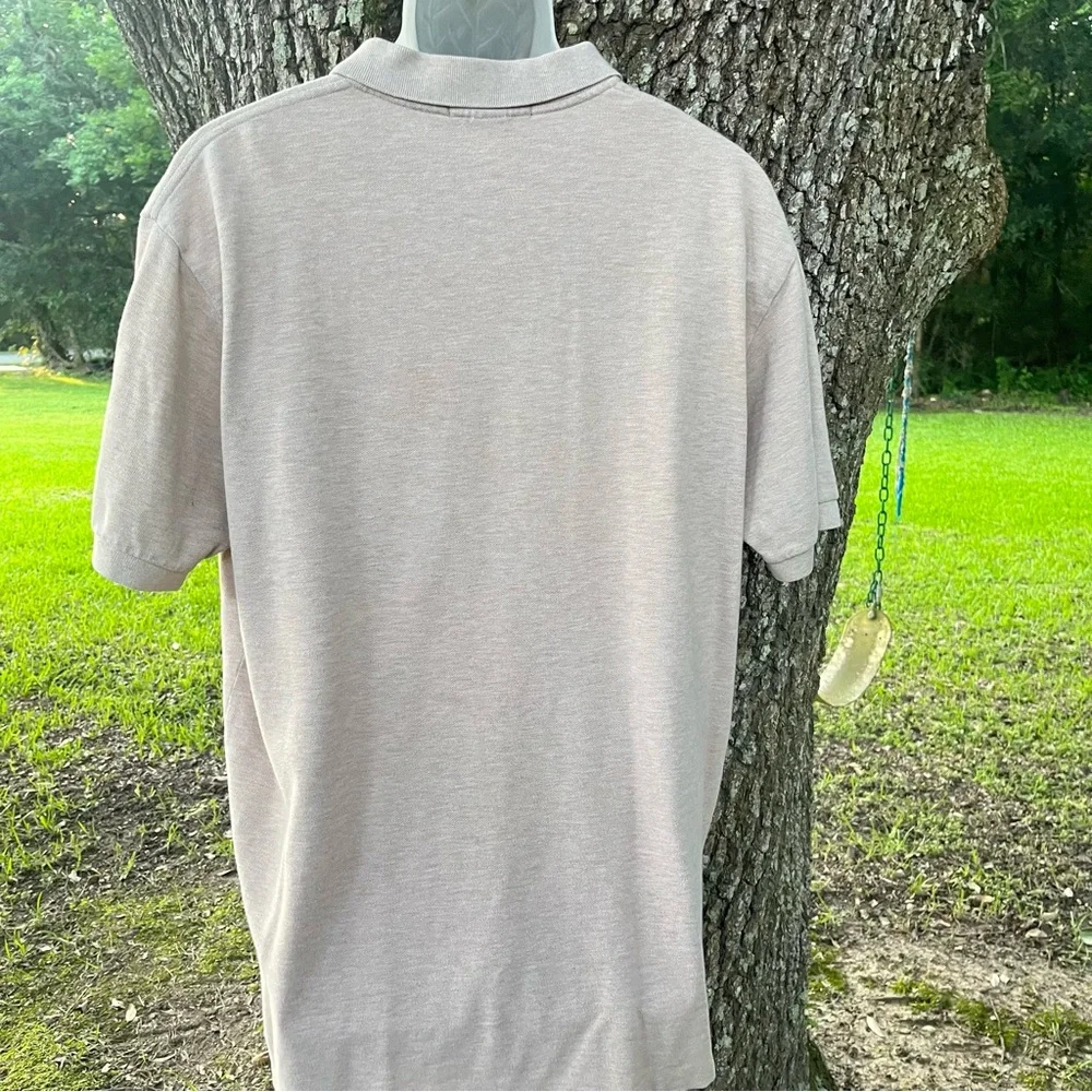 RALPH LAUREN TAN OATMEAL GRAY HORSE LOGO MENS SHORT SLEEVE POLO SHIRT COLLARED
